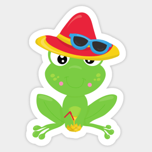 Cute Frog, Little Frog, Green Frog, Sunglasses Sticker